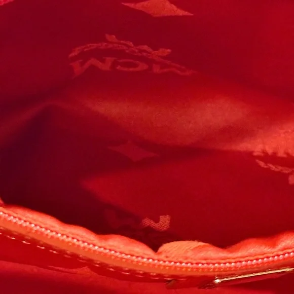 MCM Tangerine Pebbled Leather Satchel With Striking Gold Accents - Picture 10 of 12